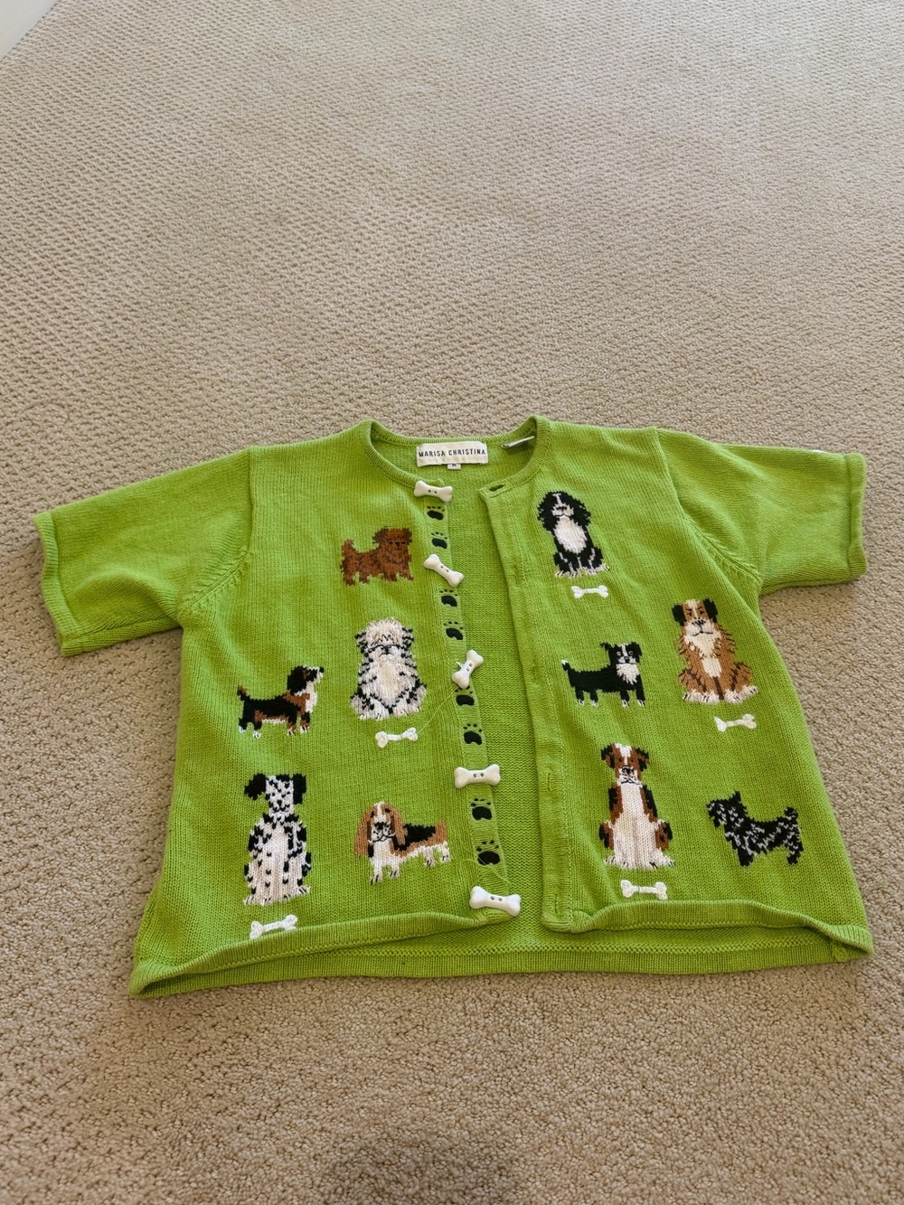 Marisa Christina Lime Green Short Sleeve Dog Motif Cardigan